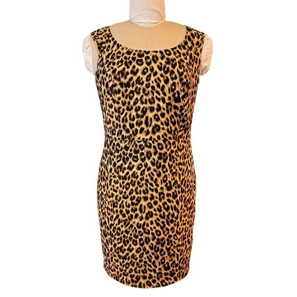 Leslie Stuart Leopard Print Dress Sz. 10 Lined Back Zip Career Party - Picture 1 of 10